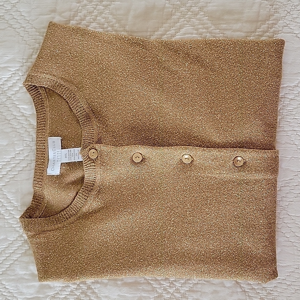 Charter Club Petite Gold Metalic Cardigan